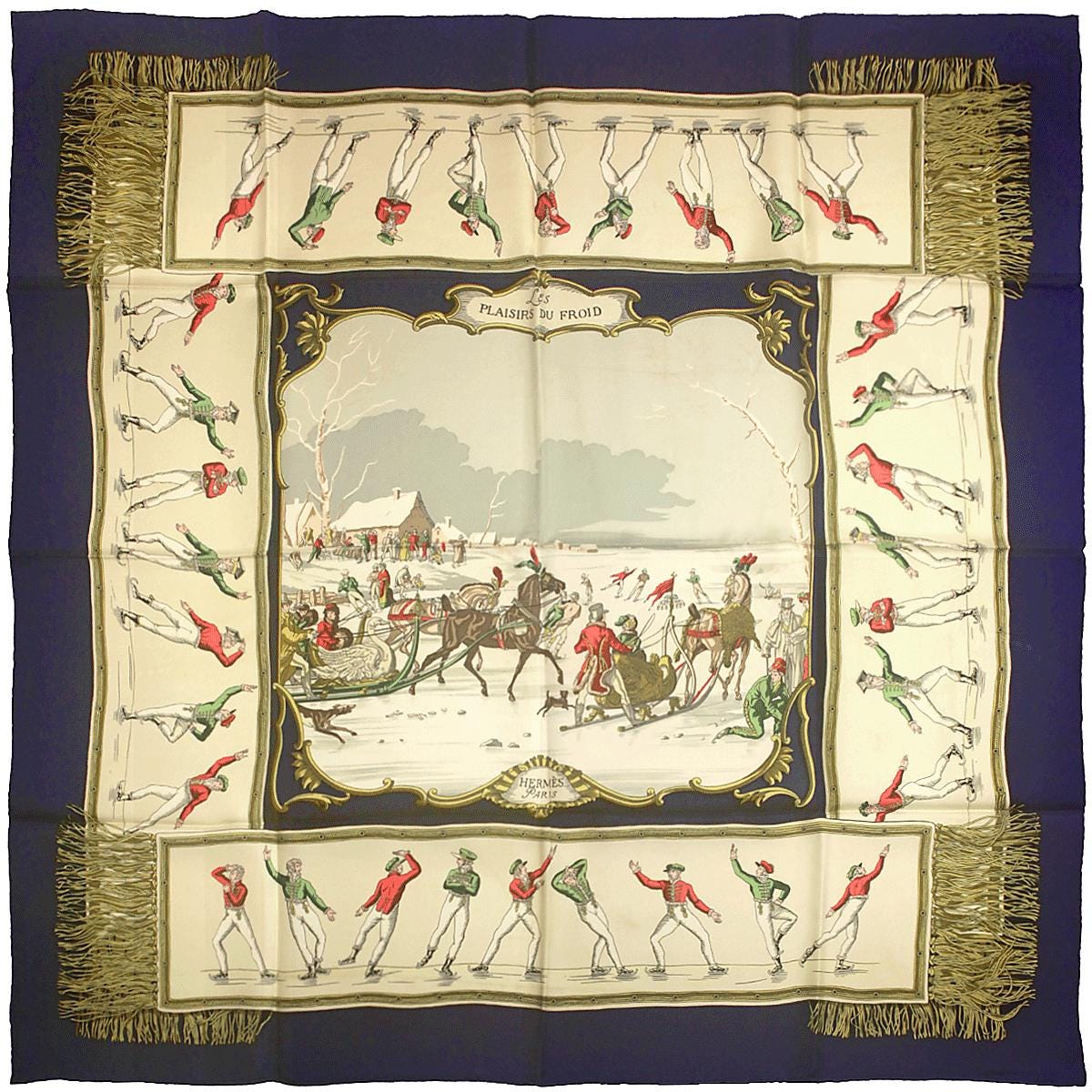 Hermes Scarf "Plaisirs du Froid" by Hugo Grygkar Vintage 90cm Silk | Foulard Carre