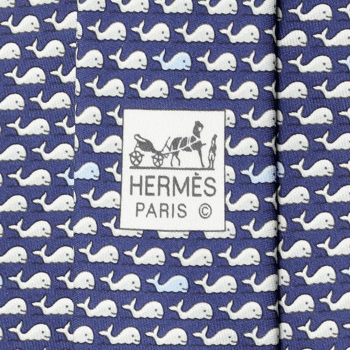 Hermes Men's Silk Tie Whimsical Whales Pattern 5301