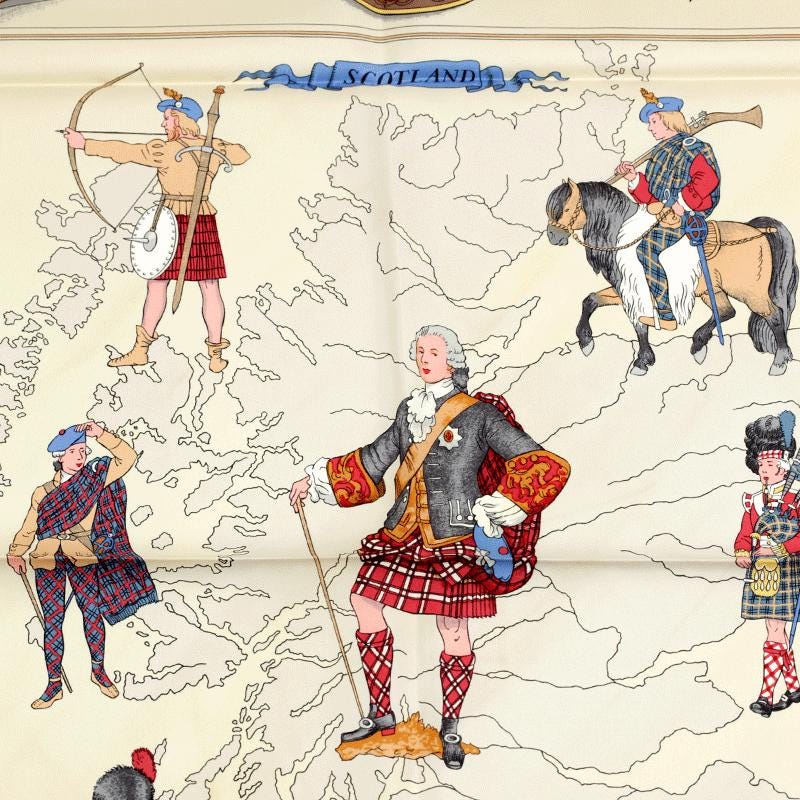 Hermes Scarf "Scotland" by Philippe Ledoux 90cm Silk