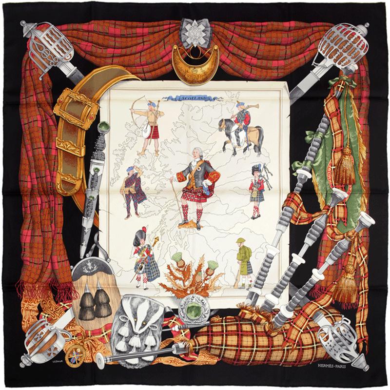 Hermes Scarf "Scotland" by Philippe Ledoux 90cm Silk