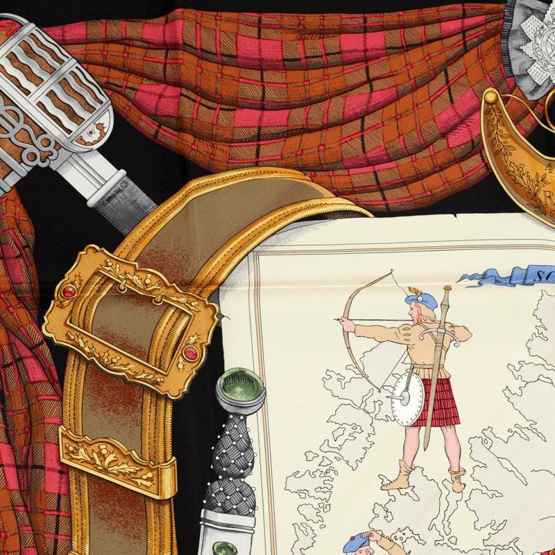Hermes Scarf "Scotland" by Philippe Ledoux 90cm Silk