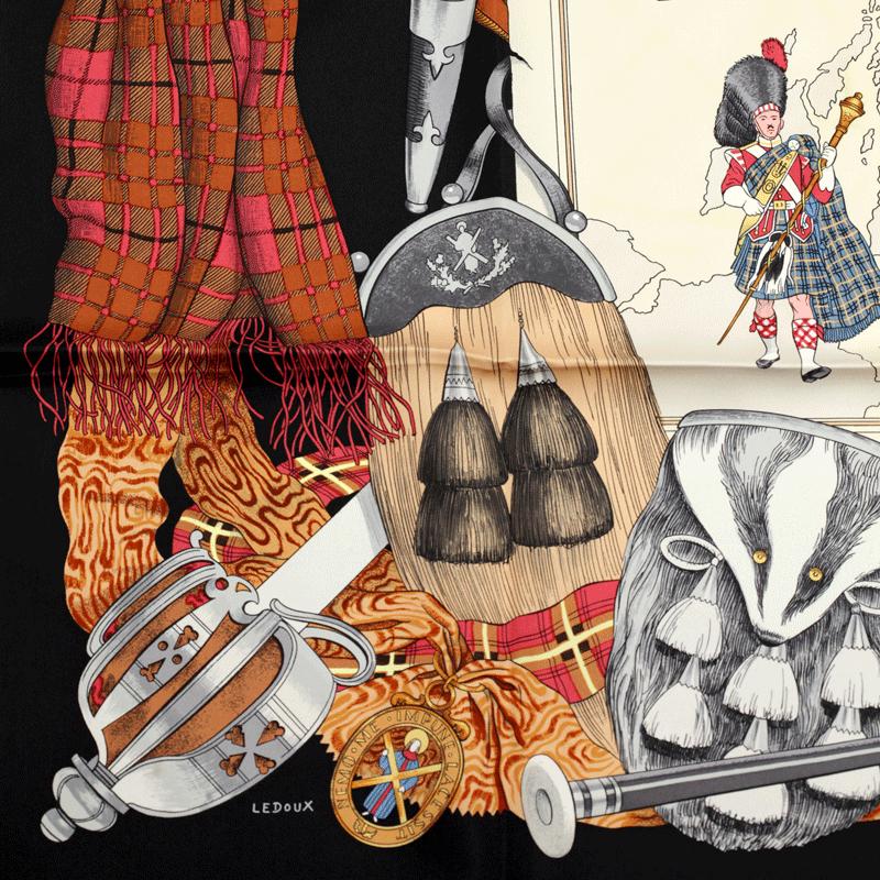 Hermes Scarf "Scotland" by Philippe Ledoux 90cm Silk