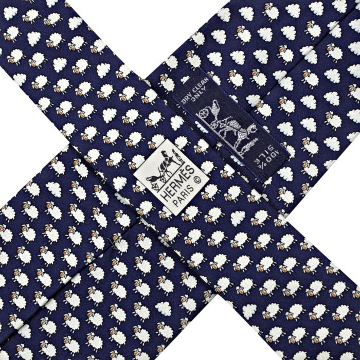 Hermes Men's Silk Tie Whimsical Sheep Pattern 5541