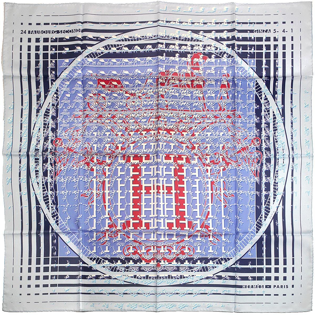 Hermes Scarf "24 Faubourg Second" by Dimitri Rybaltchenko 90cm Silk