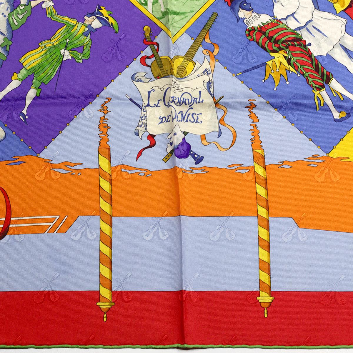Hermes Scarf Jacquard "Le Carnaval de Venise" by Hubert de Watrigant Vintage 90cm Silk