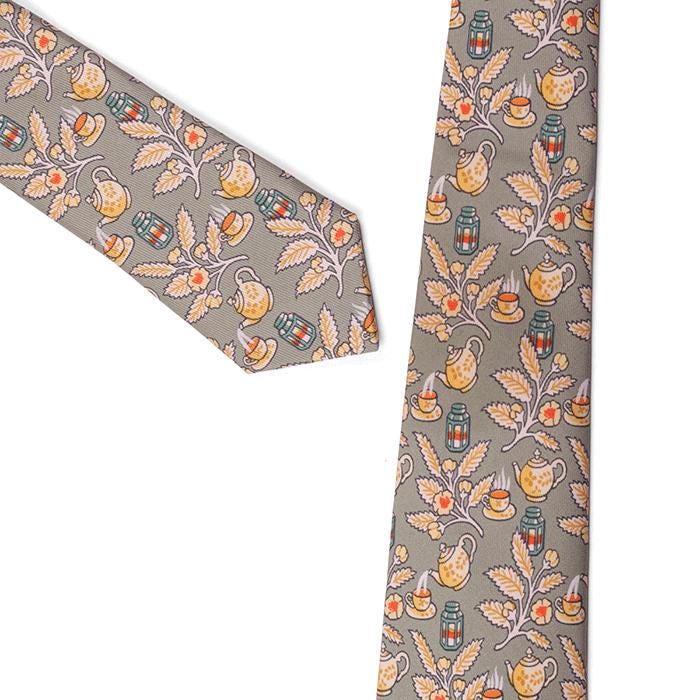 Hermes Men's Silk Tie "Story of Tea" Pattern 7536