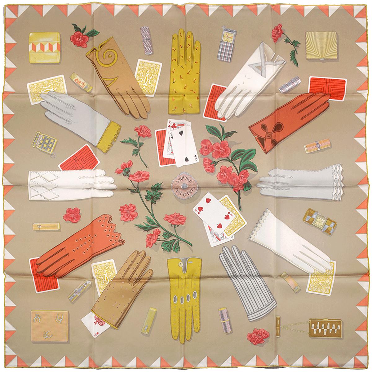 Hermes Scarf "L'Heure des Gants" by Jonathon Burton 90cm Silk | Carre Foulard
