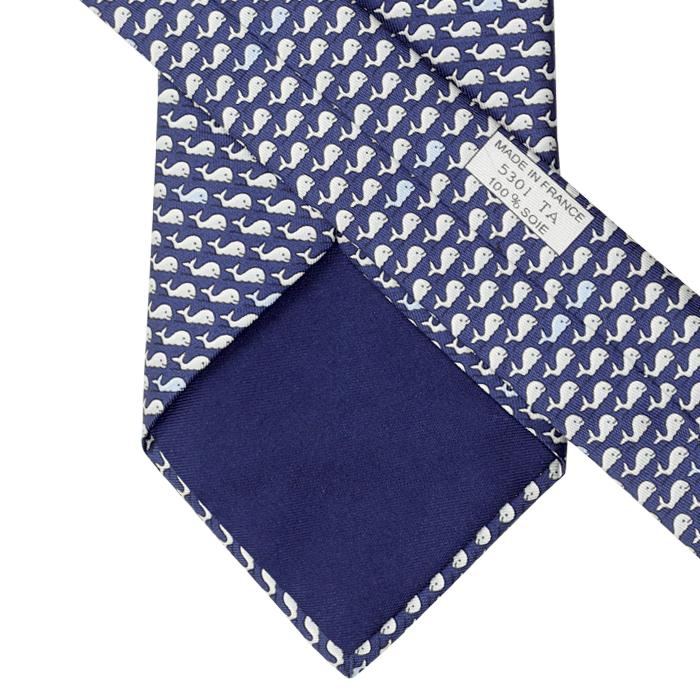 Hermes Men's Silk Tie Whimsical Whales Pattern 5301