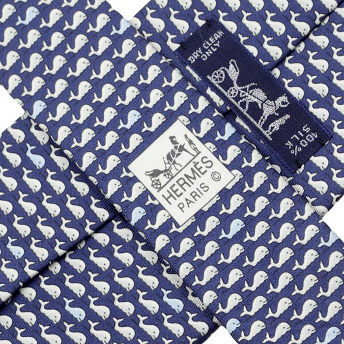 Hermes Men's Silk Tie Whimsical Whales Pattern 5301