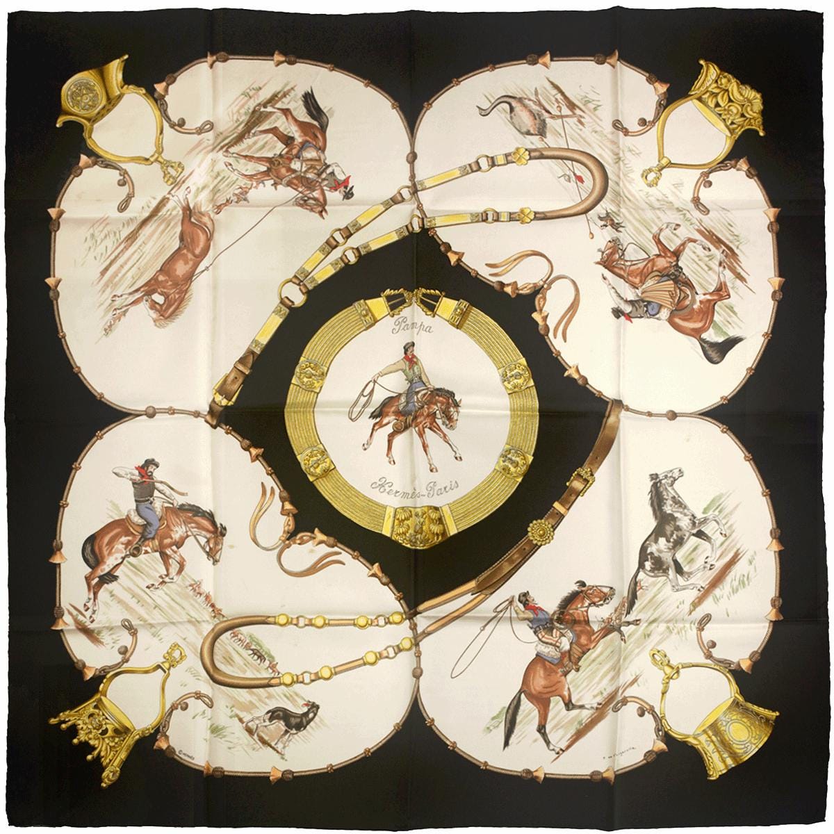 Hermes Scarf "Pampa" by Jean De Fougerolle Vintage 90cm Silk | Carre Foulard