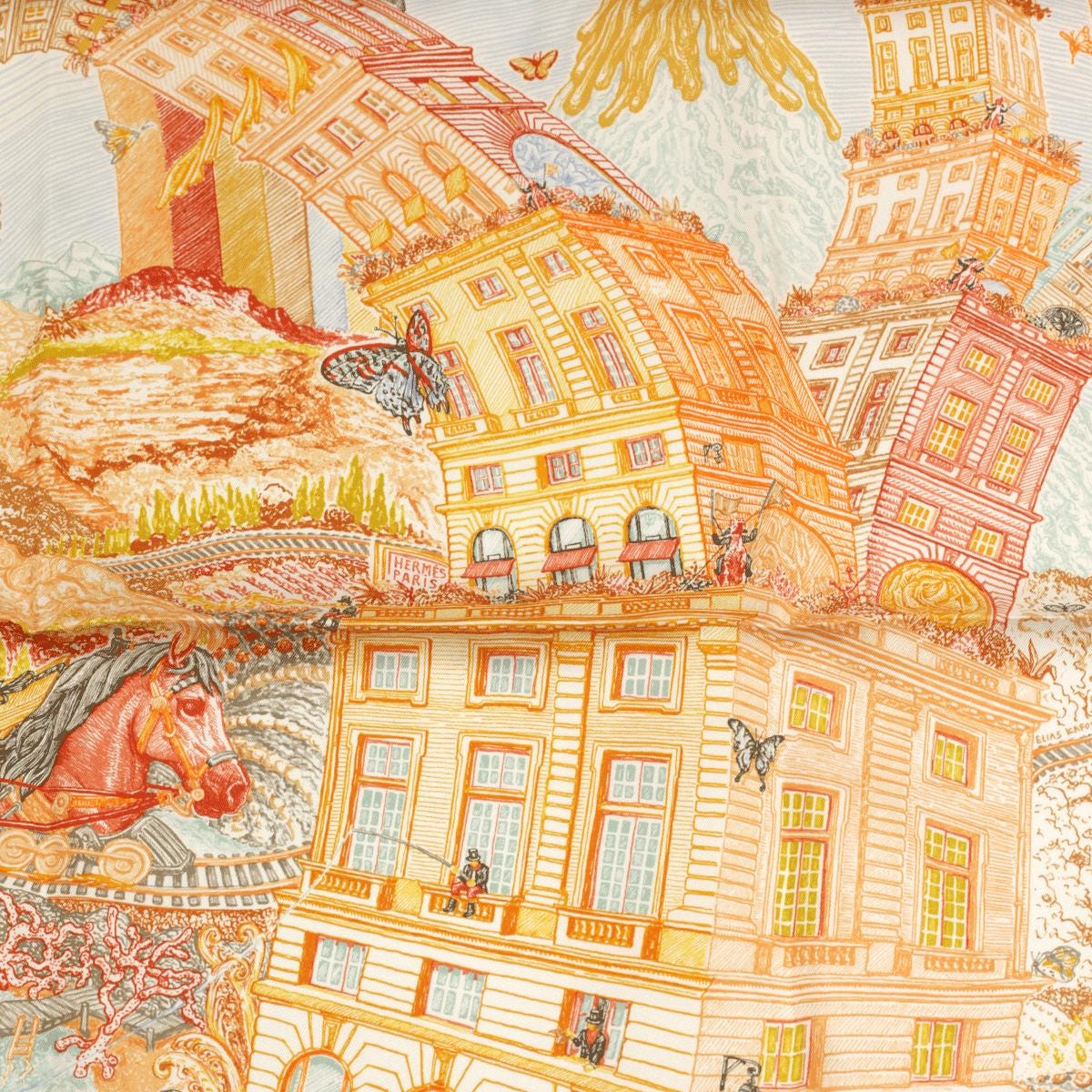 Hermes Scarf "Les Folies du Faubourg" by Elias Kafouros 90cm Silk | Carre Foulard