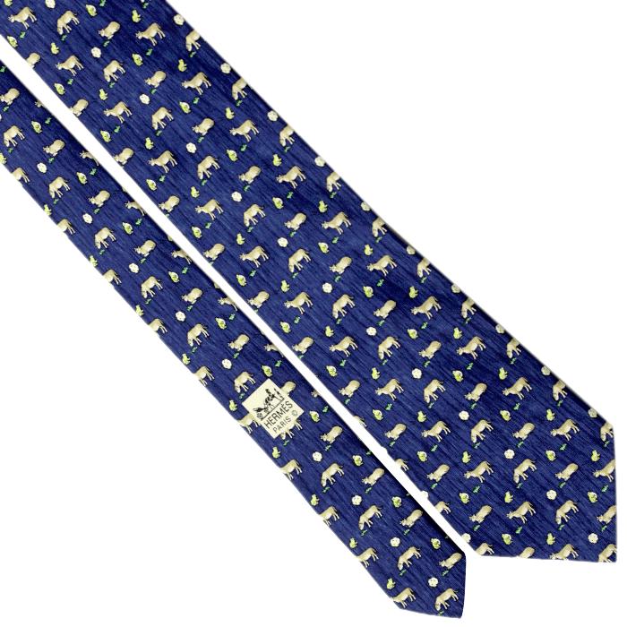 Hermes Men's Silk Tie Whimsical Cows and Frogs Pattern 7893 | Necktie Cravate