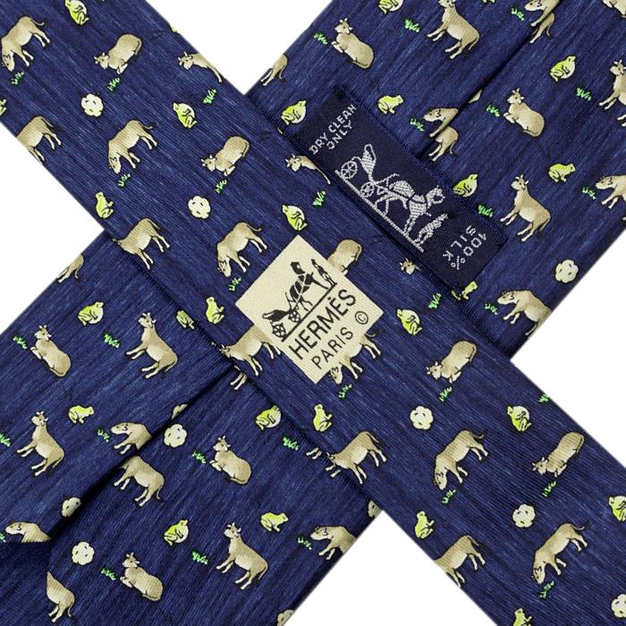 Hermes Men's Silk Tie Whimsical Cows and Frogs Pattern 7893 | Necktie Cravate