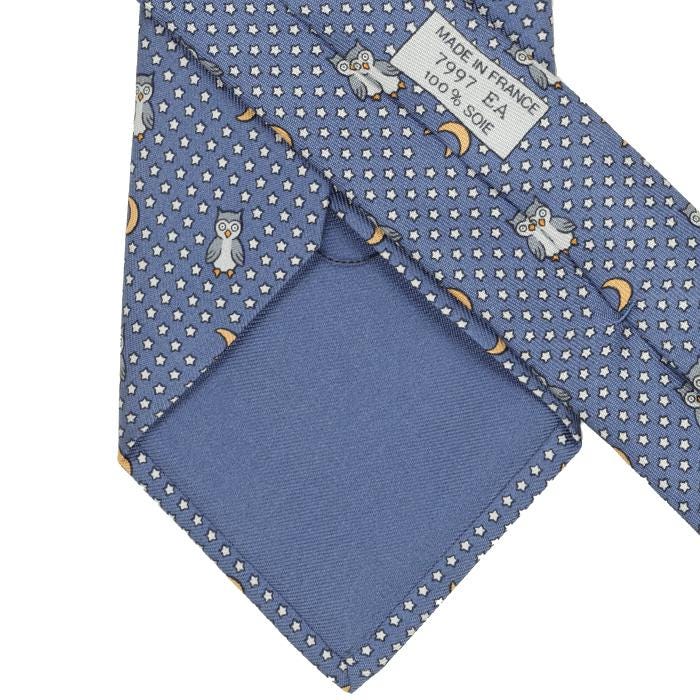Hermes Men's Silk Tie Whimsical Owls and Moons Pattern 7997 | Necktie Cravate