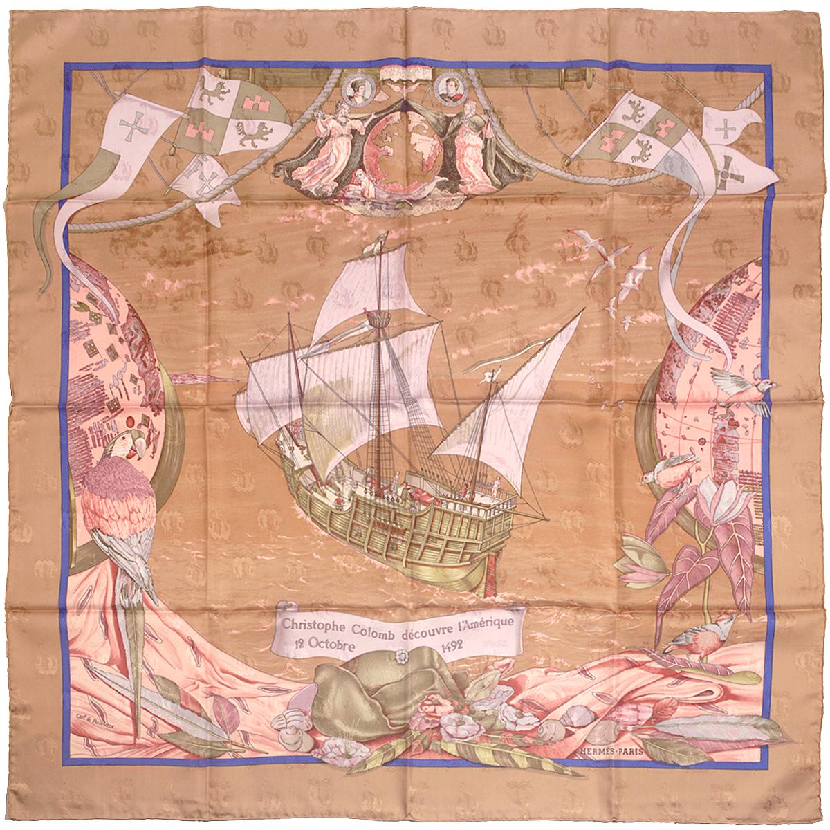 Hermes Scarf Jacquard "Christophe Colomb Decouvre L'Amerique" by Carl De Parcevaux 90cm Silk | Carre Foulard