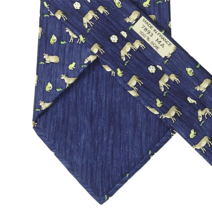 Hermes Men's Silk Tie Whimsical Cows and Frogs Pattern 7893 | Necktie Cravate