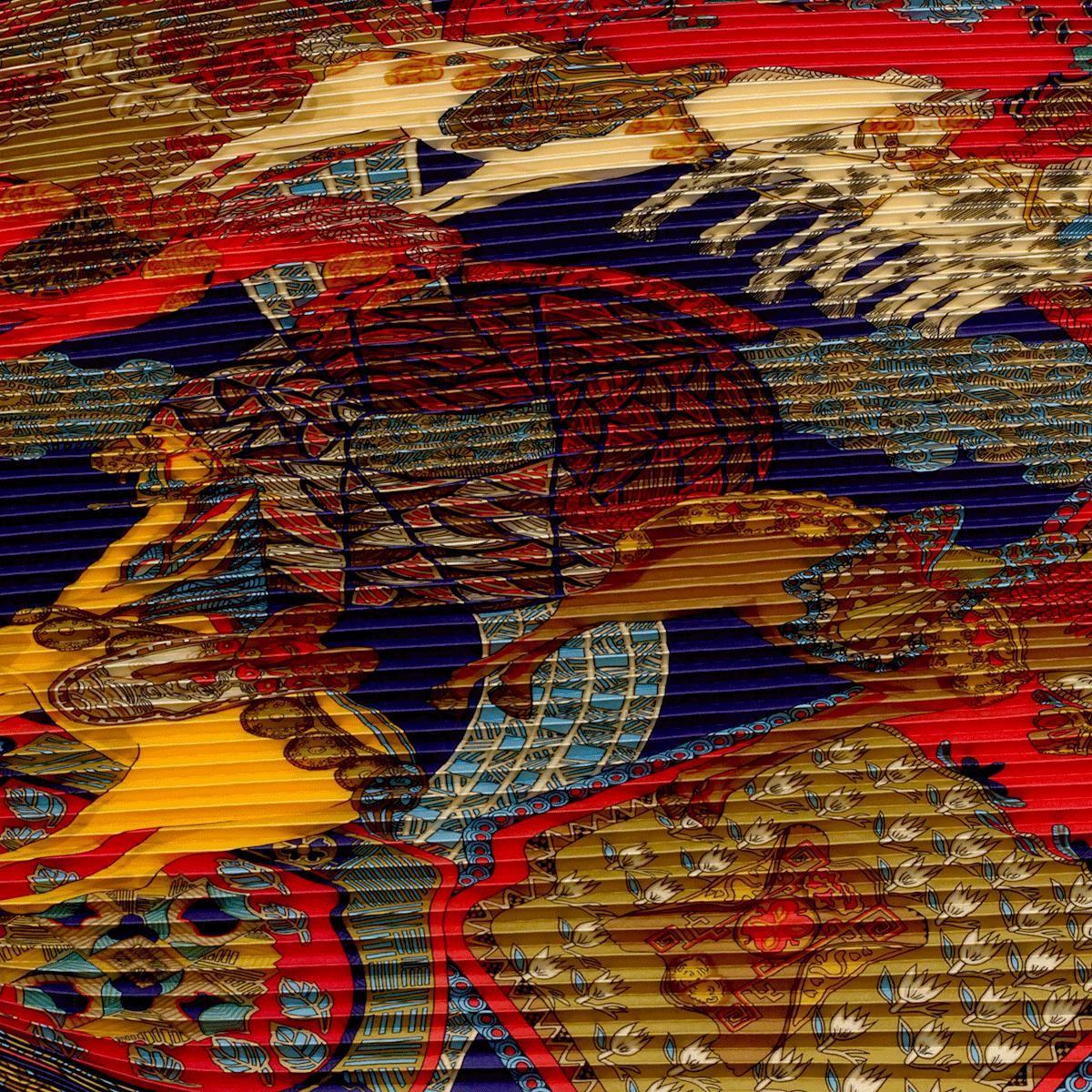 Hermes Scarf "Art des Steppes" by Annie Faivre Plisse 90cm Pleated Silk | Carre Foulard