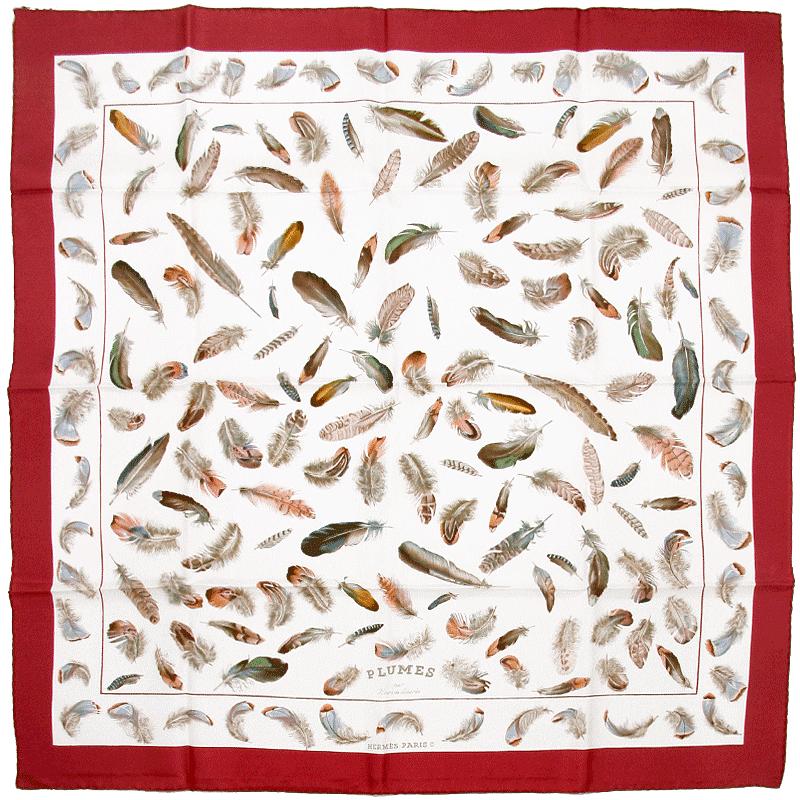 Hermes Scarf "Plumes" by Henri de Linares 90cm Silk