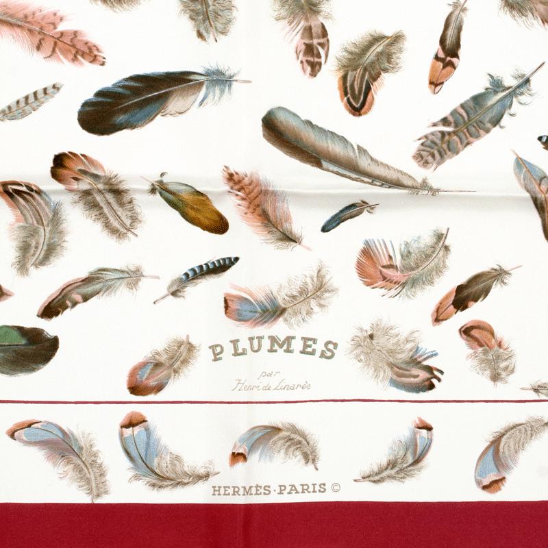Hermes Scarf "Plumes" by Henri de Linares 90cm Silk