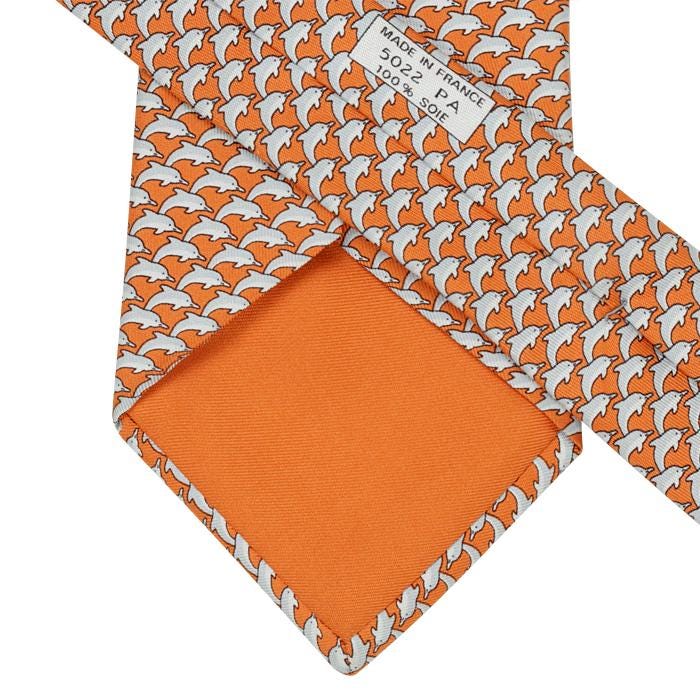 Hermes Men's Silk Tie Whimsical Dolphins Pattern 5022 | Necktie Cravate