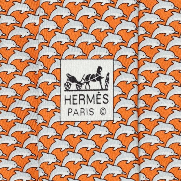 Hermes Men's Silk Tie Whimsical Dolphins Pattern 5022 | Necktie Cravate