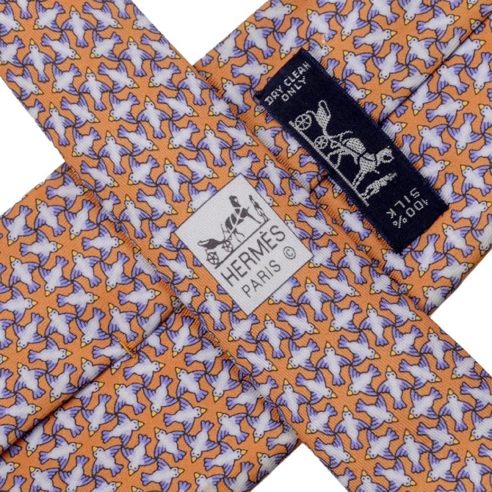 Hermes Men's Silk Tie Whimsical Circling Birds Pattern 5299 | Necktie Cravate