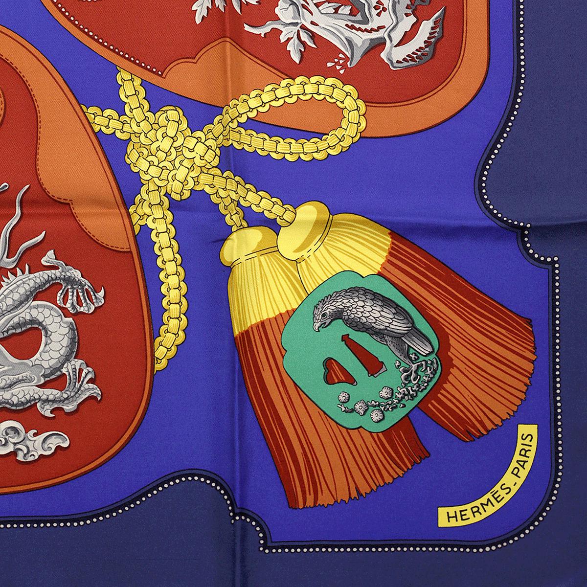 Hermes Scarf "Tsubas" by Christiane Vauzelles Vintage 90cm Silk