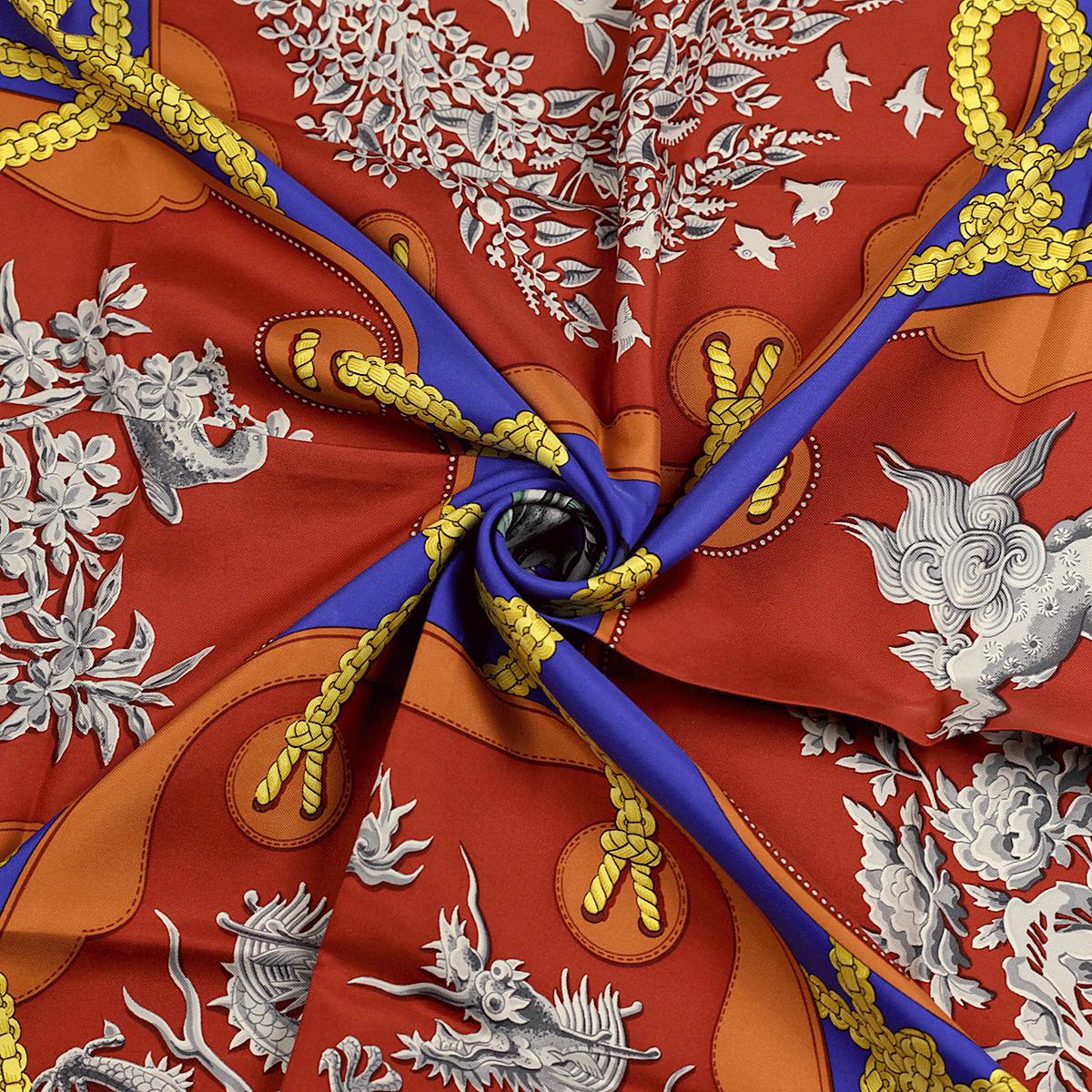 Hermes Scarf "Tsubas" by Christiane Vauzelles Vintage 90cm Silk