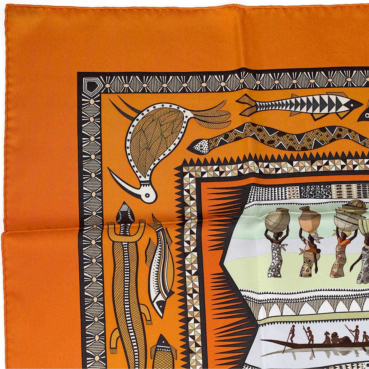 Hermes Scarf "Vie du Fleuve" by Aline Honore 90cm Silk
