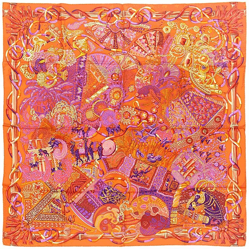 Hermes Scarf "Au Fil du Carre" by Annie Faivre 90cm Silk | Carre Foulard