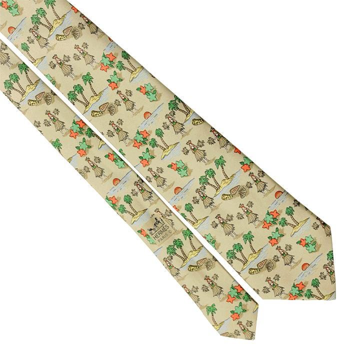 Hermes Men's Silk Tie Whimsical Hula Girls Pattern 7554 | Necktie Cravate