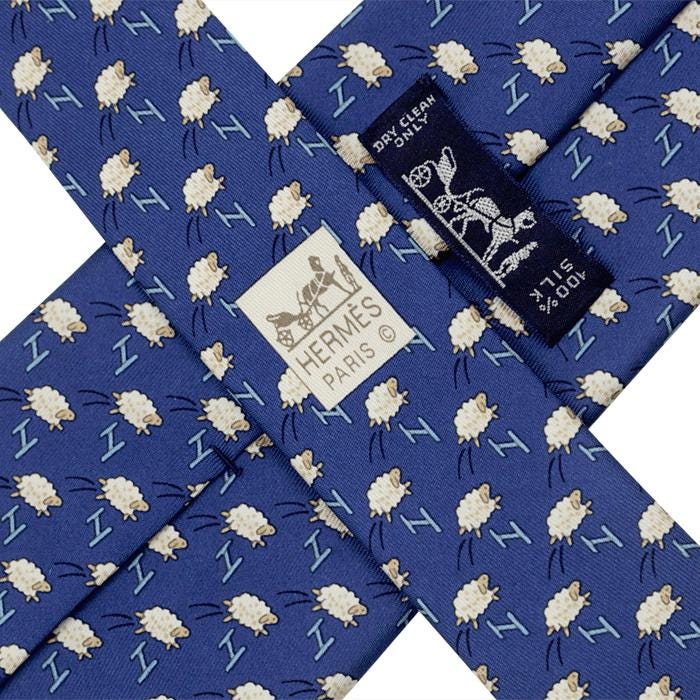 Hermes Men's Silk Tie Whimsical Sheep Jumping H Pattern 5273 | Necktie Cravate