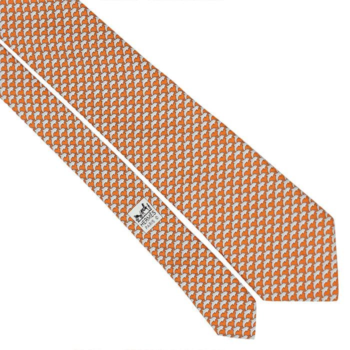 Hermes Men's Silk Tie Whimsical Dolphins Pattern 5022 | Necktie Cravate