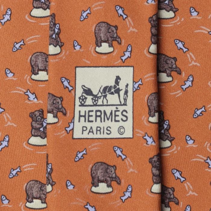 Hermes Men's Silk Tie Whimsical Bears and Fish Pattern 5002 | Necktie Cravate