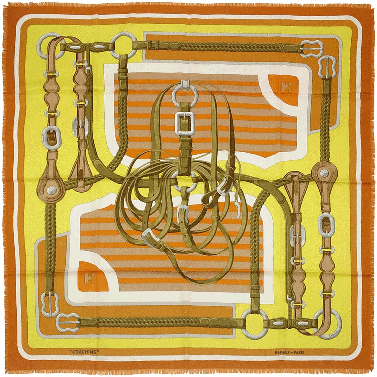 Hermes Scarf "Coaching" by Julia Abadie 90cm Cashmere Frange