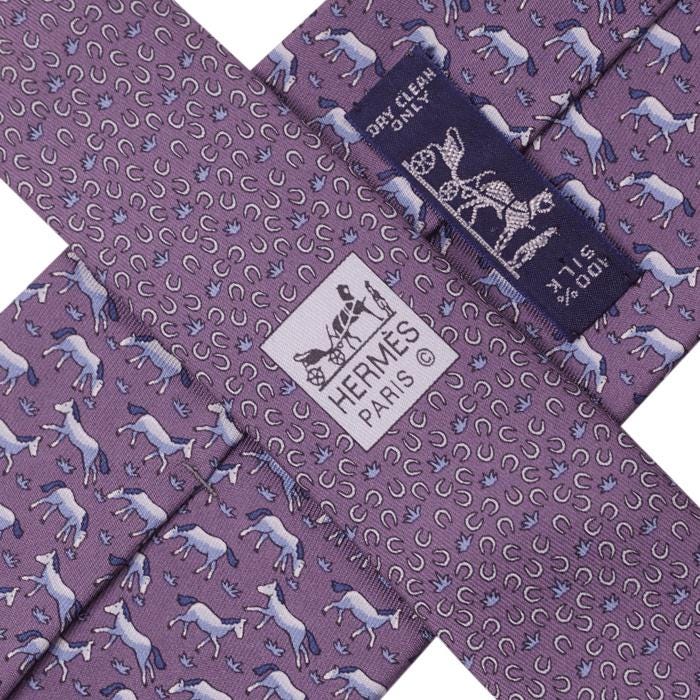 Hermes Men's Silk Tie Whimsical Horses and Horseshoes Twillby Pattern 5477 | Necktie Cravate