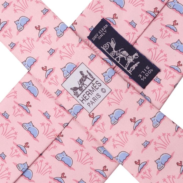 Hermes Men's Silk Tie Whimsical Hippos Pattern 5271 | Necktie Cravate