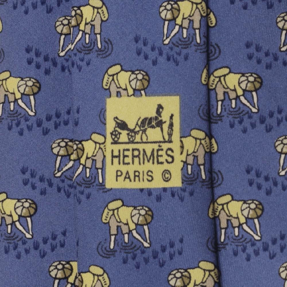 Hermes Men's Silk Tie Whimsical Rice Farmers Pattern 7935 | Necktie Cravate