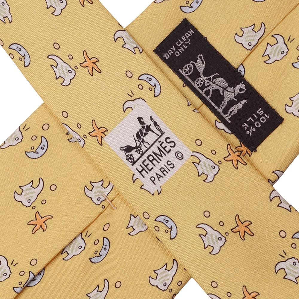 Hermes Men's Silk Tie Fish and Moon Pattern 7785 | Necktie Cravate