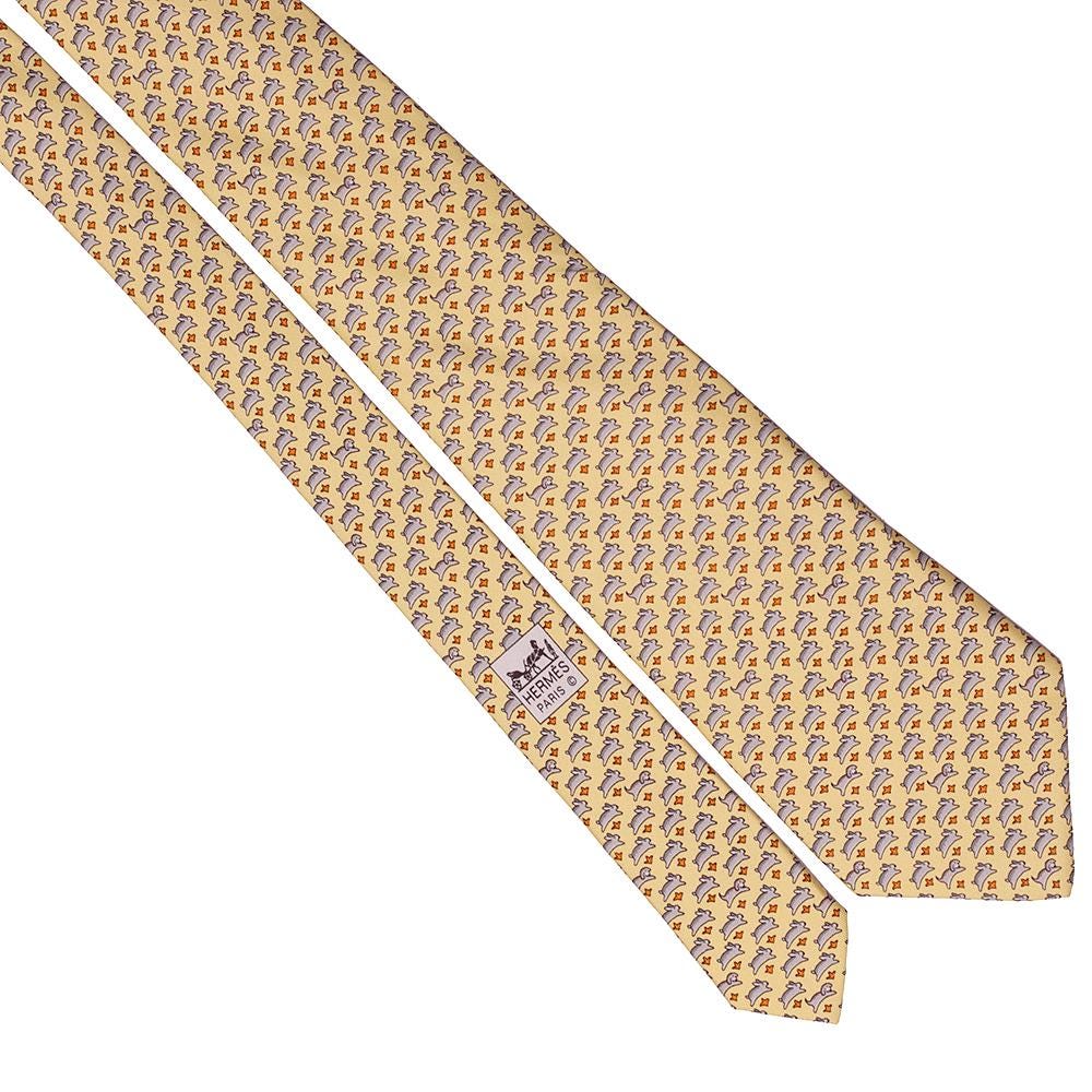 Hermes Men's Silk Tie Whimsical Rabbits Pattern 5341 | Necktie Cravate