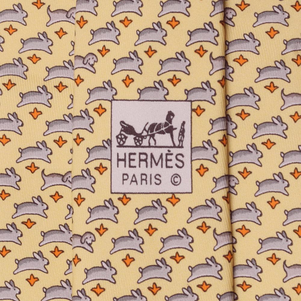 Hermes Men's Silk Tie Whimsical Rabbits Pattern 5341 | Necktie Cravate