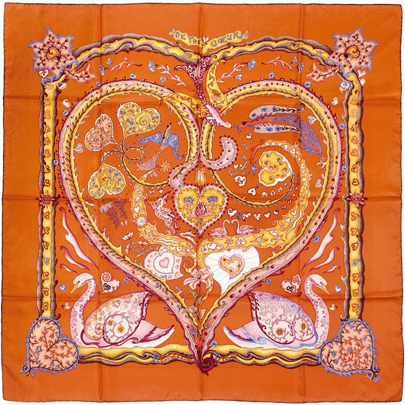 Hermes Scarf "De Tout Coeur" by Zoe Pauwels 90cm Silk | Carre Foulard