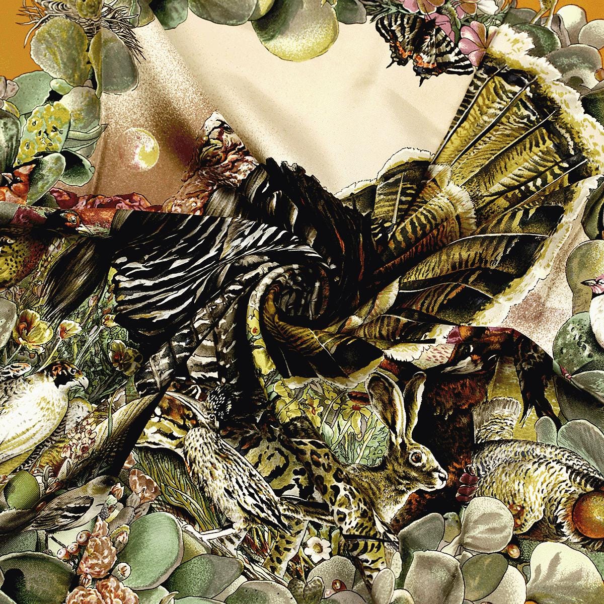 Hermes Scarf "Faune et Flora du Texas" by Kermit Oliver 90cm Silk