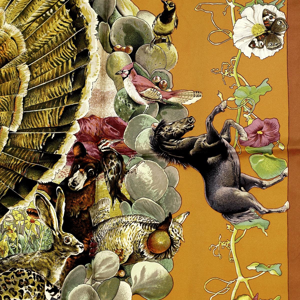 Hermes Scarf "Faune et Flora du Texas" by Kermit Oliver 90cm Silk