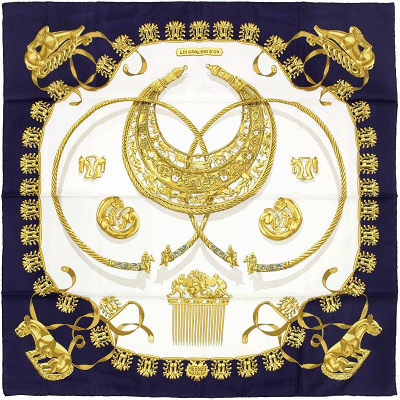 Hermes Scarf "Cavaliers d'Or" by Vladimir Rybaltchenko Vintage 90cm Silk | Foulard Carre