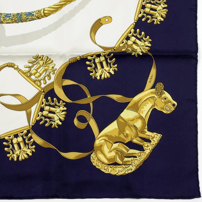Hermes Scarf "Cavaliers d'Or" by Vladimir Rybaltchenko Vintage 90cm Silk | Foulard Carre