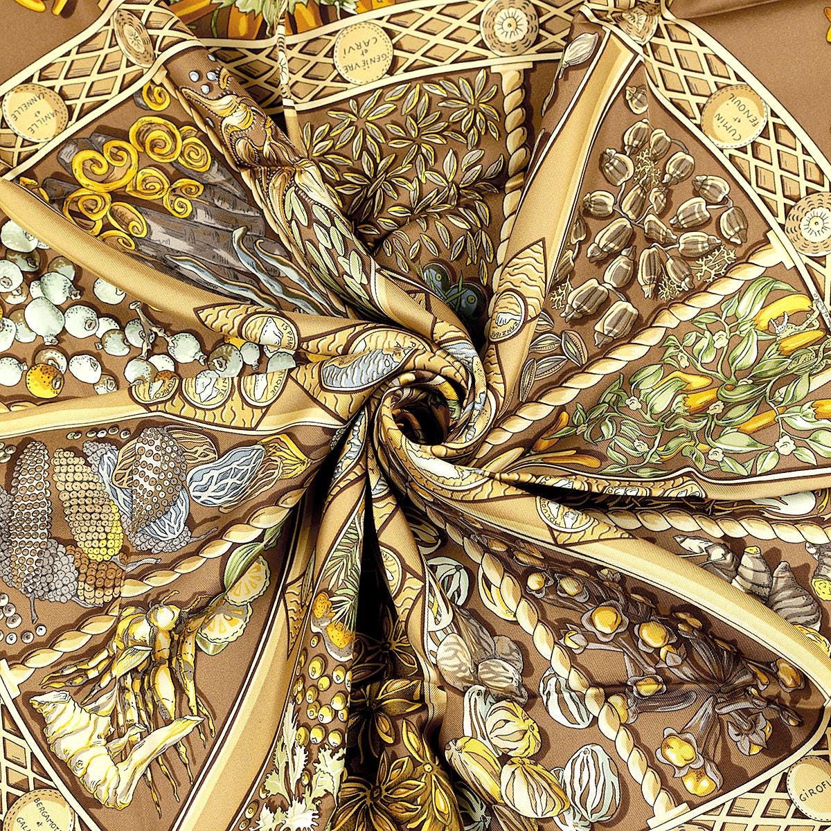 Hermes Scarf "Aux Pays de Epices" by Annie Faivre 90cm Silk