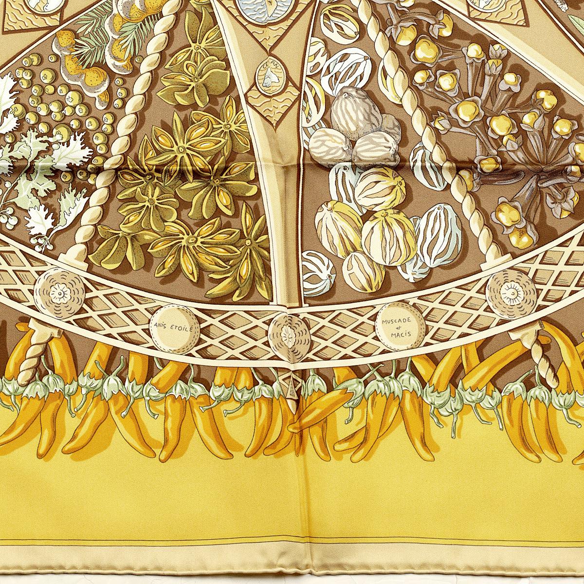Hermes Scarf "Aux Pays de Epices" by Annie Faivre 90cm Silk
