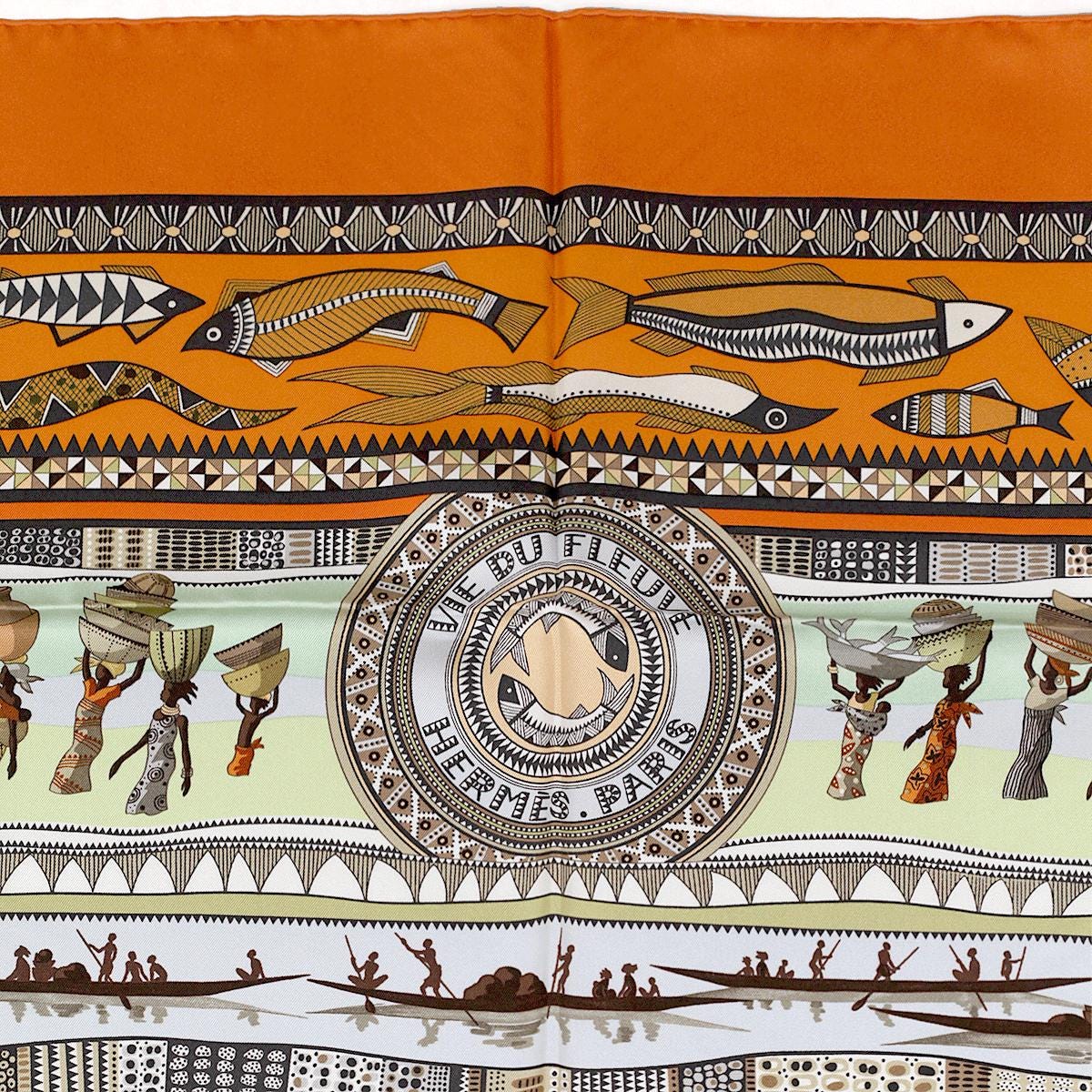 Hermes Scarf "Vie du Fleuve" by Aline Honore 90cm Silk
