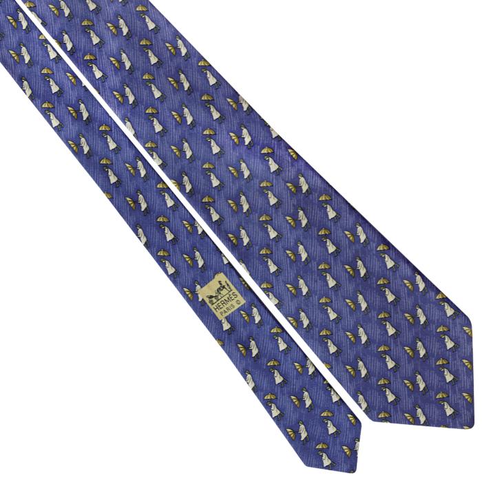 Hermes Men's Silk Tie Equestrian Whimsical Rain Storm Pattern 7808 | Necktie Cravate